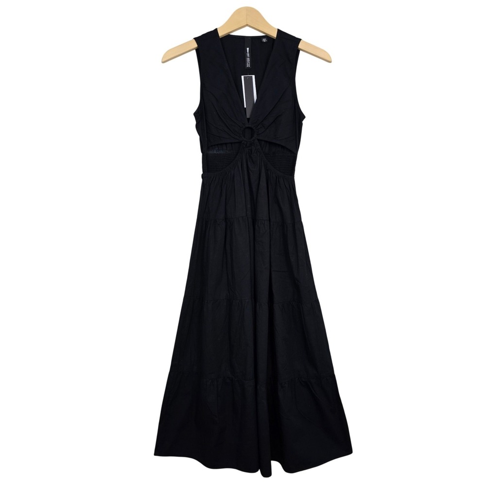 NWT Design Lab Women's Lord And Taylor Cutout Ring Tiered Maxi Dress Black XS